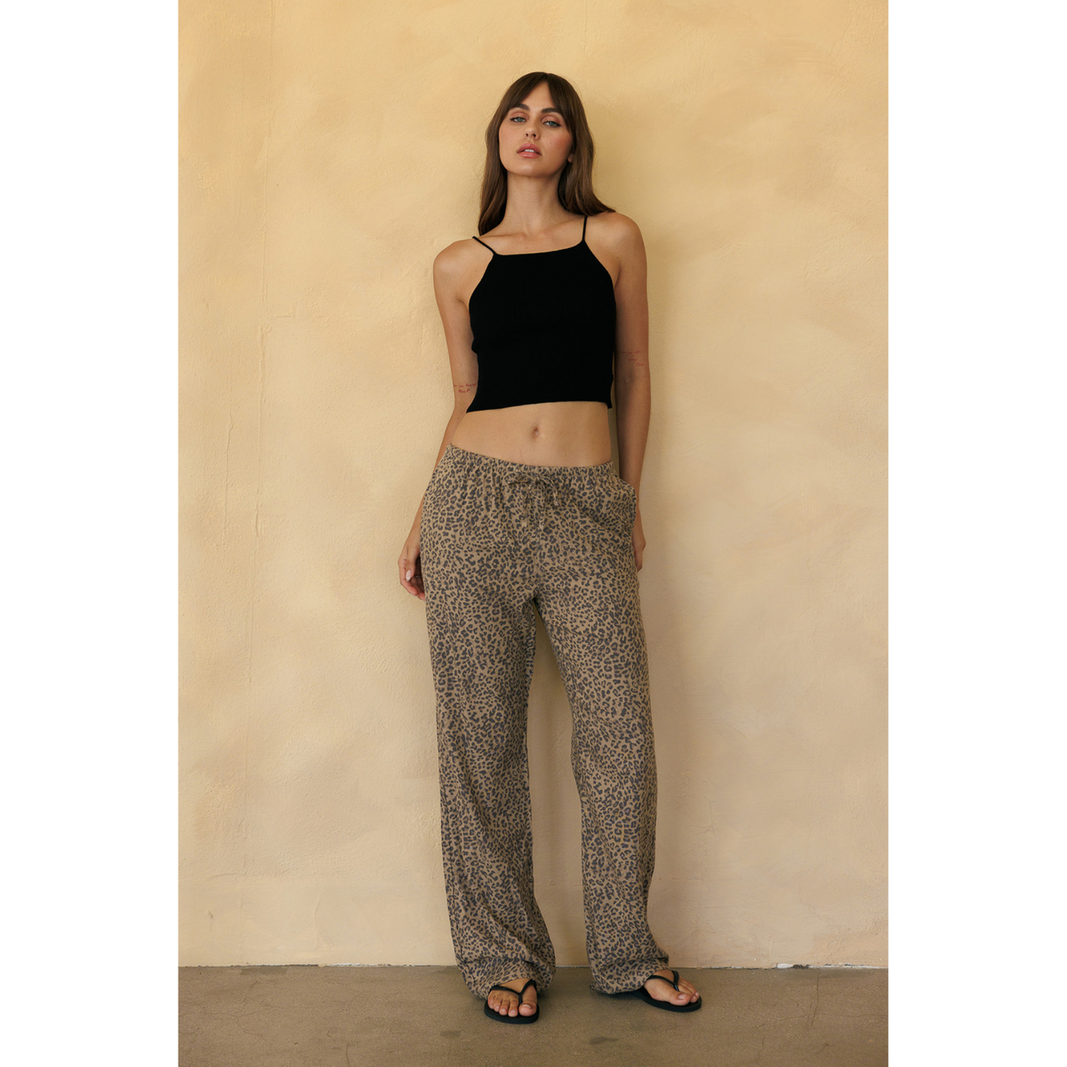 Printed Linen Pull On Pants - Leopard