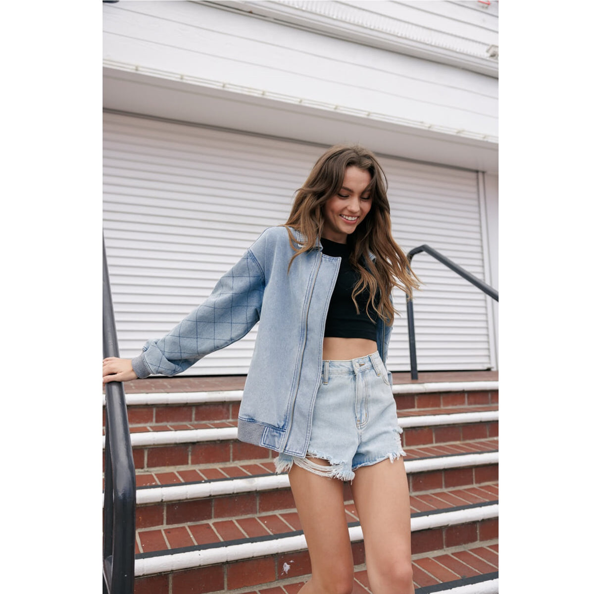 Oversized denim bomber jacket best sale