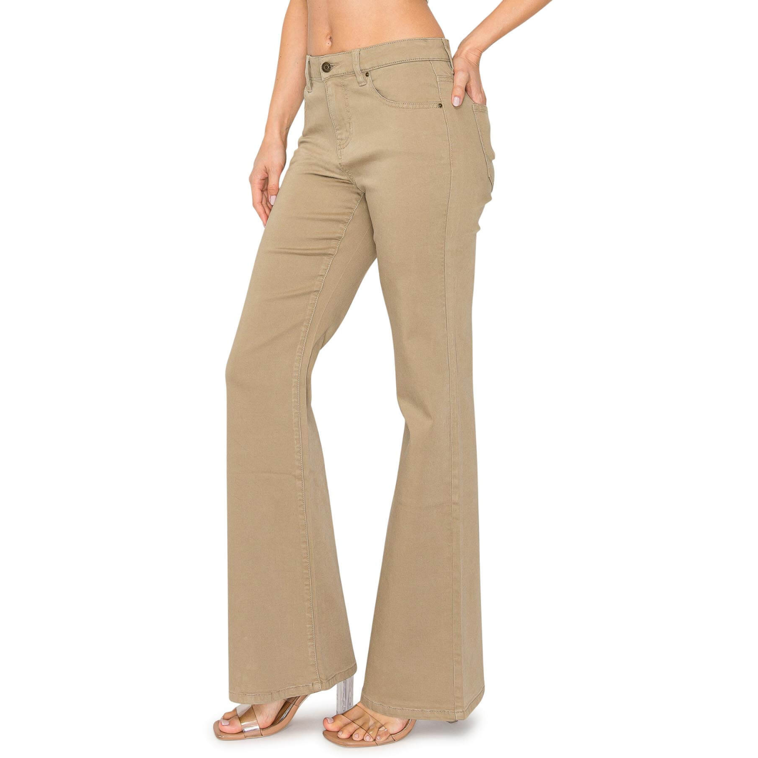 Soft Stretchy High Rise Everyday Flare Jeans - Khaki