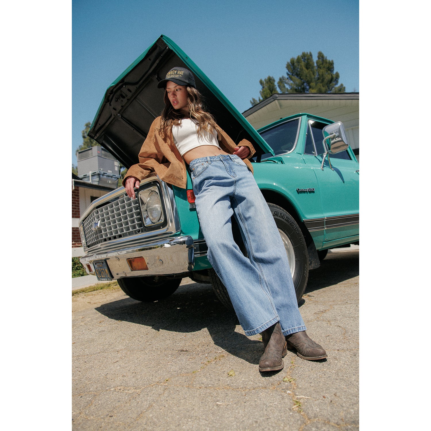 High Rise Wide Leg Denim Jeans Classic Fit