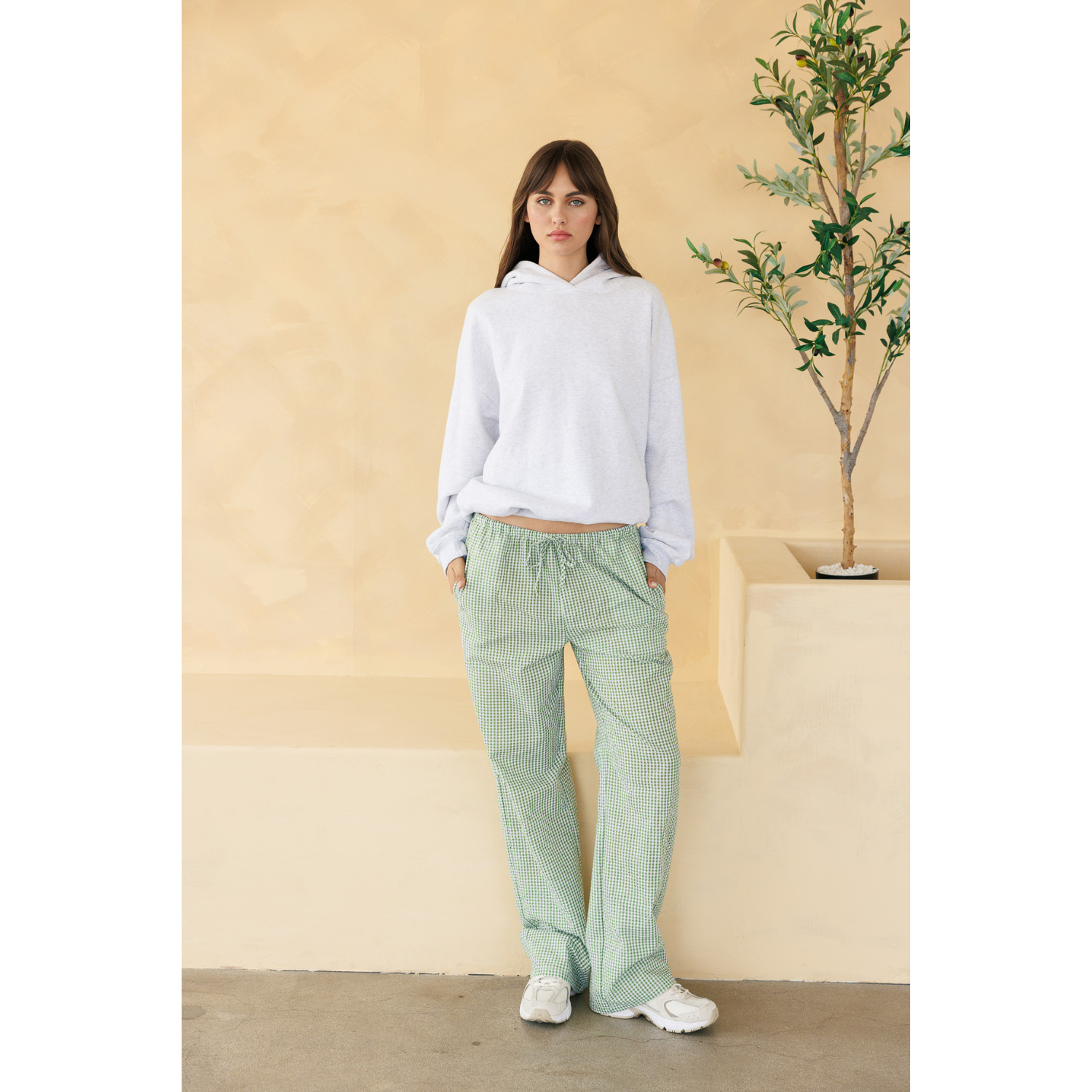Gingham Seersucker Pull On Pants - Sage