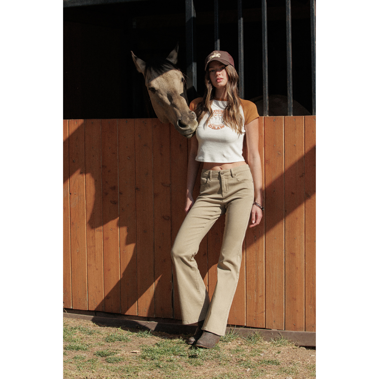 Soft Stretchy High Rise Everyday Flare Jeans - Khaki