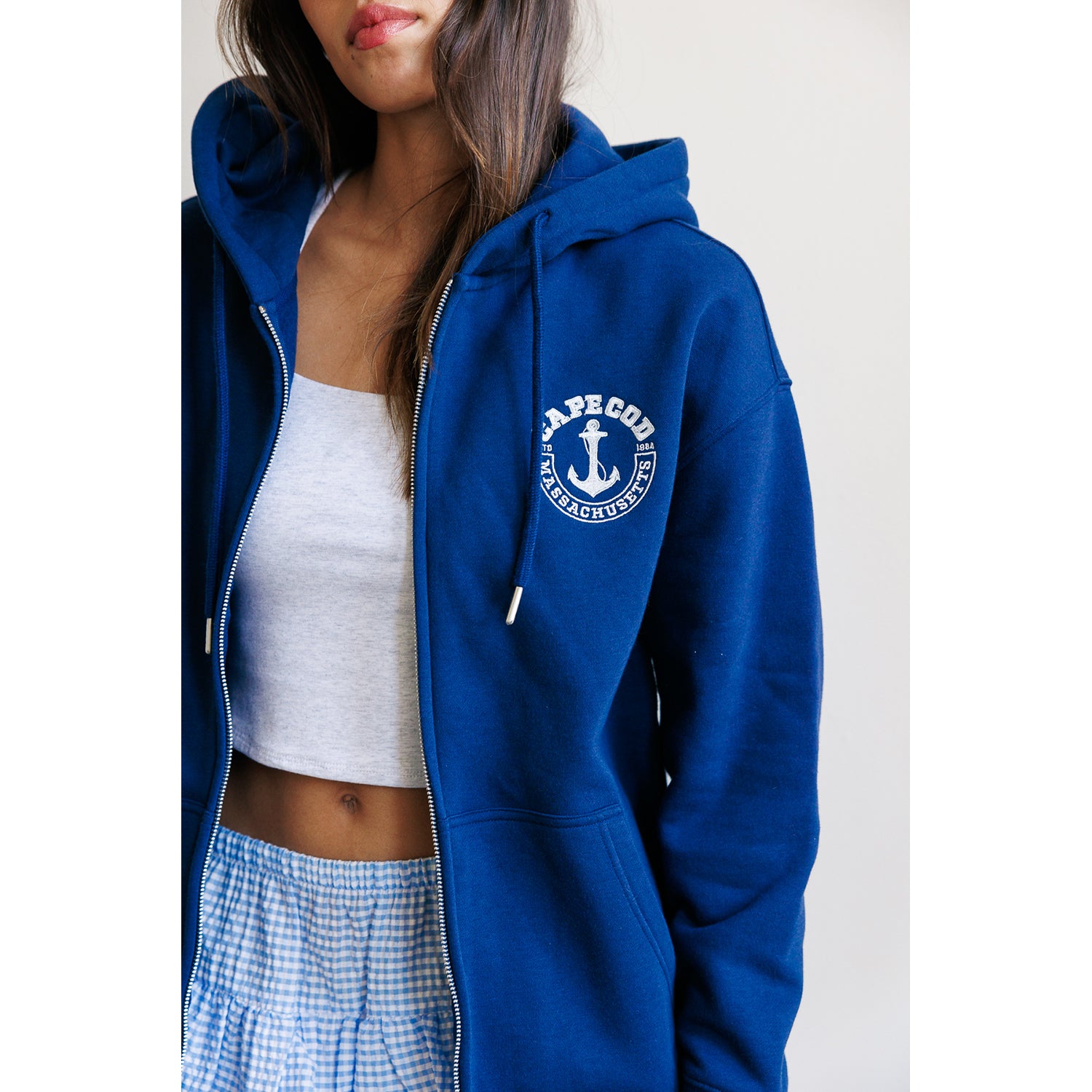 Cape Cod Anchor Graphic Oversized Zip-Up Hoodie