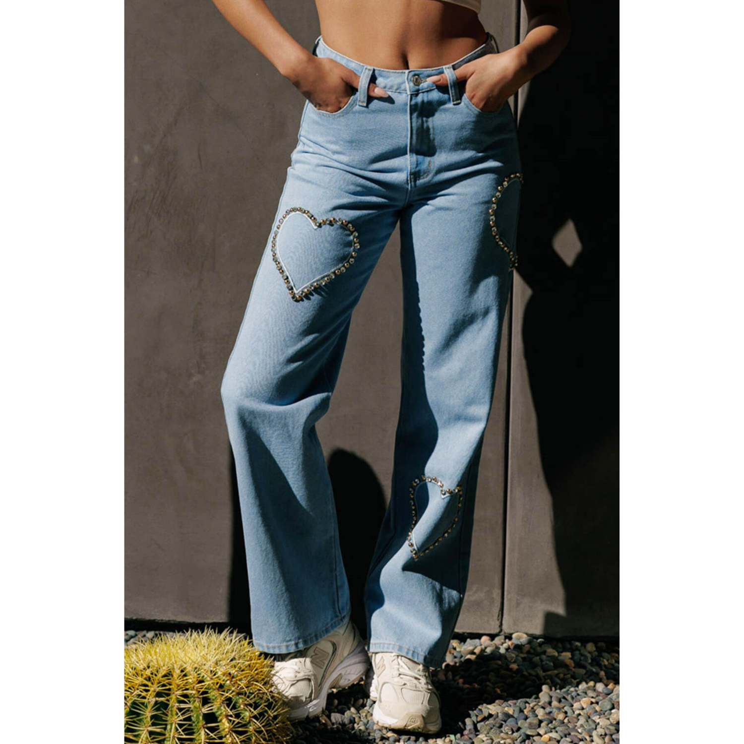 High Rise Heart Embellished Jeans - Medium Wash