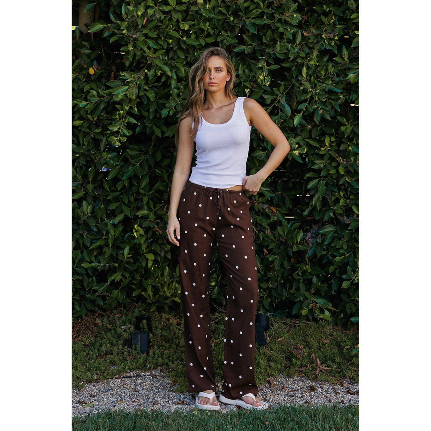 Polka Dot Drawstring Wide Leg Casual Pants
