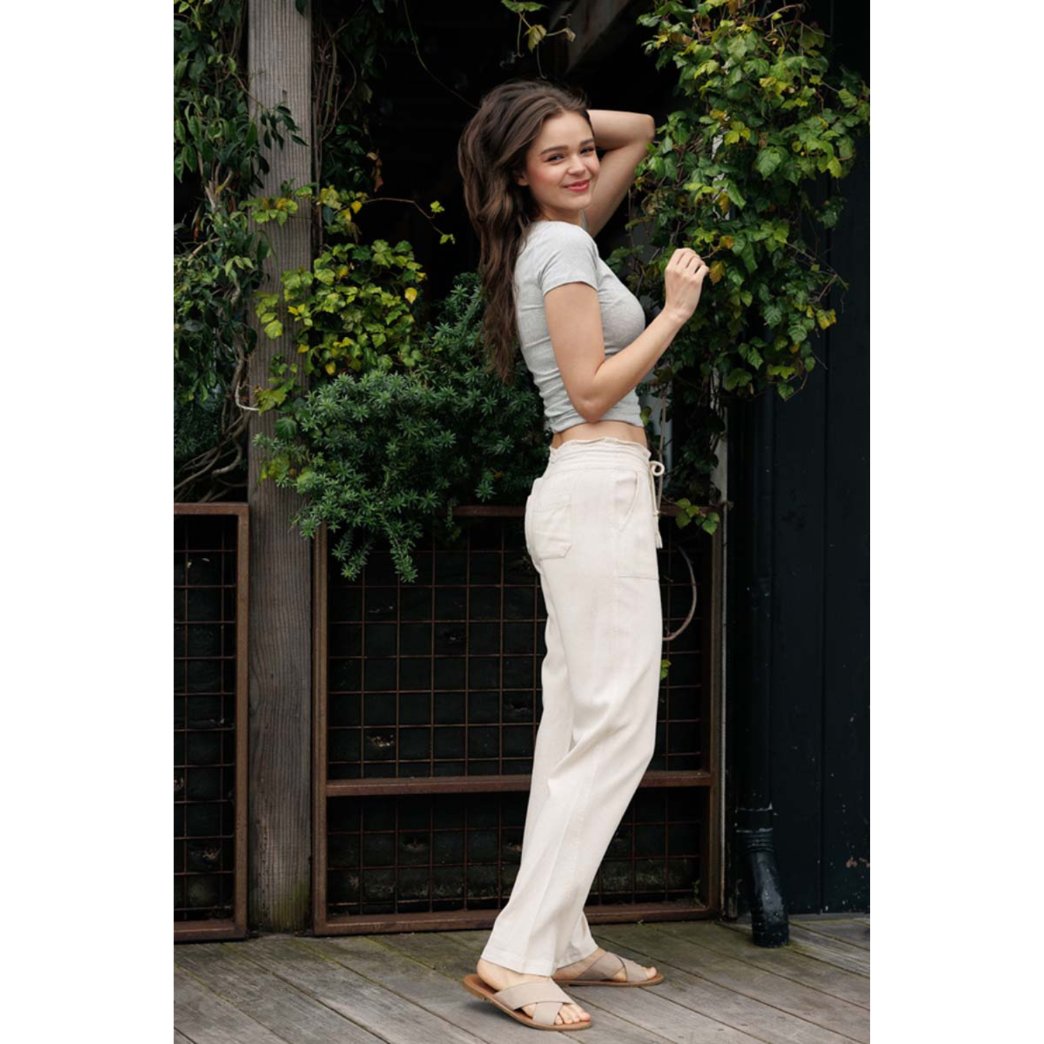 ankle tide pants 美品　ボトム　ホワイト　リネンヘミングショップ ankle tide pants 美品 ボトム ホワイト リネンヘミングショップ