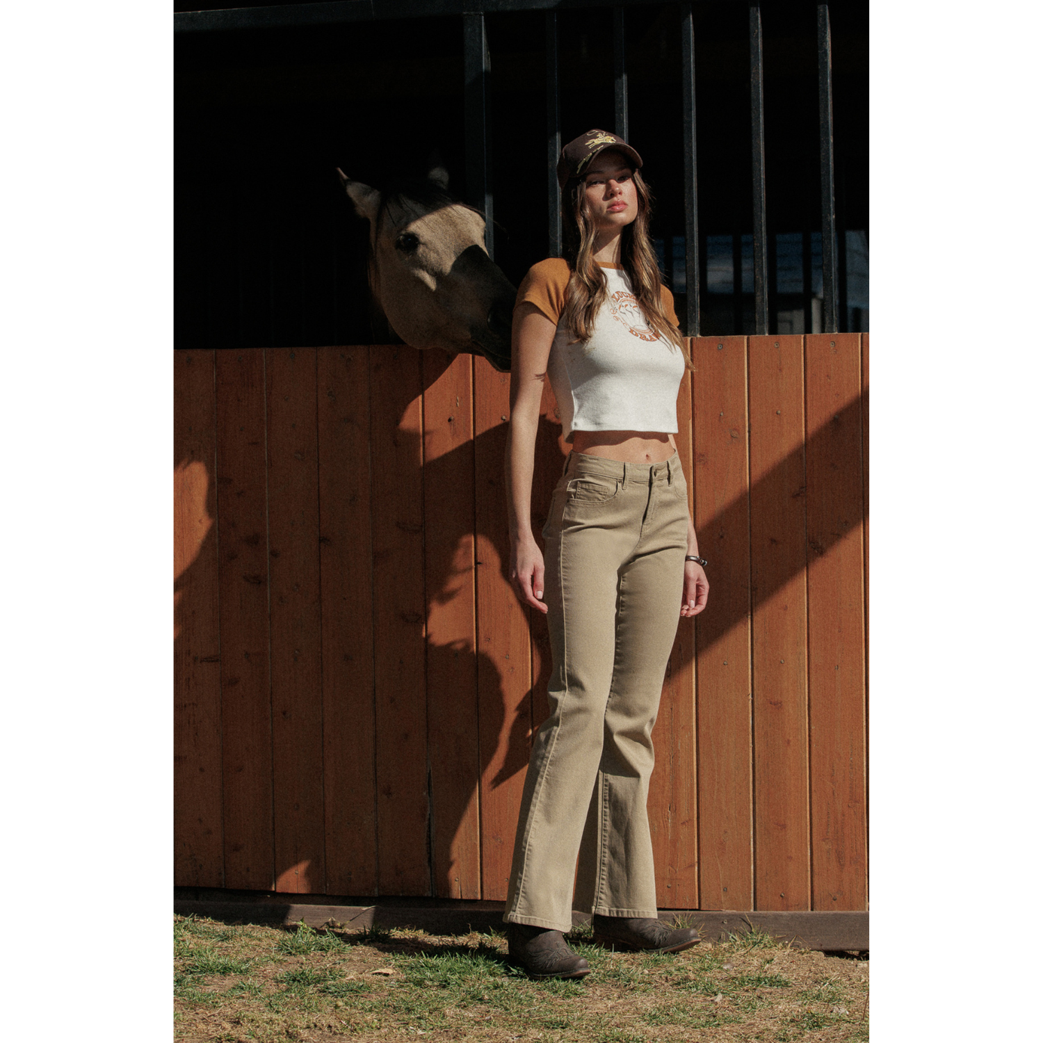 Soft Stretchy High Rise Everyday Flare Jeans - Khaki