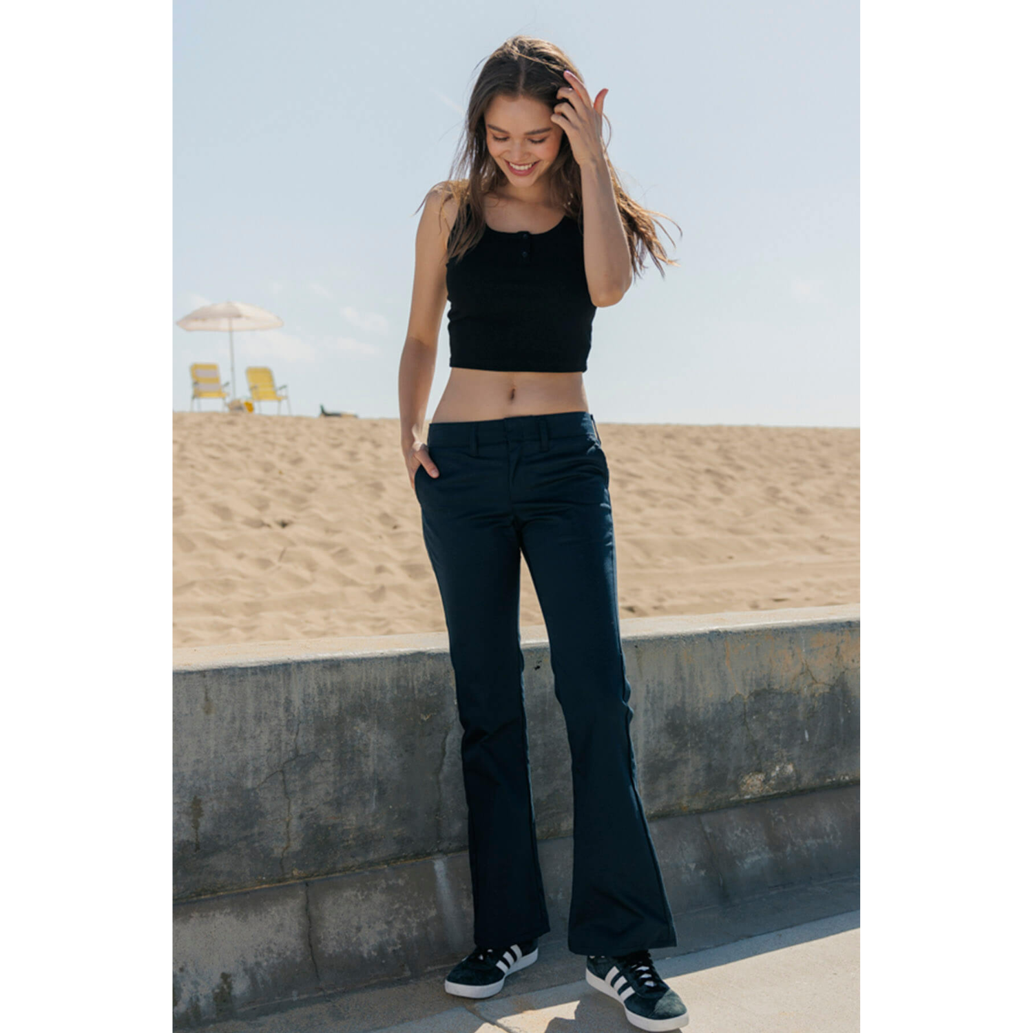 Low Rise Flared Leg Work Pants - Navy