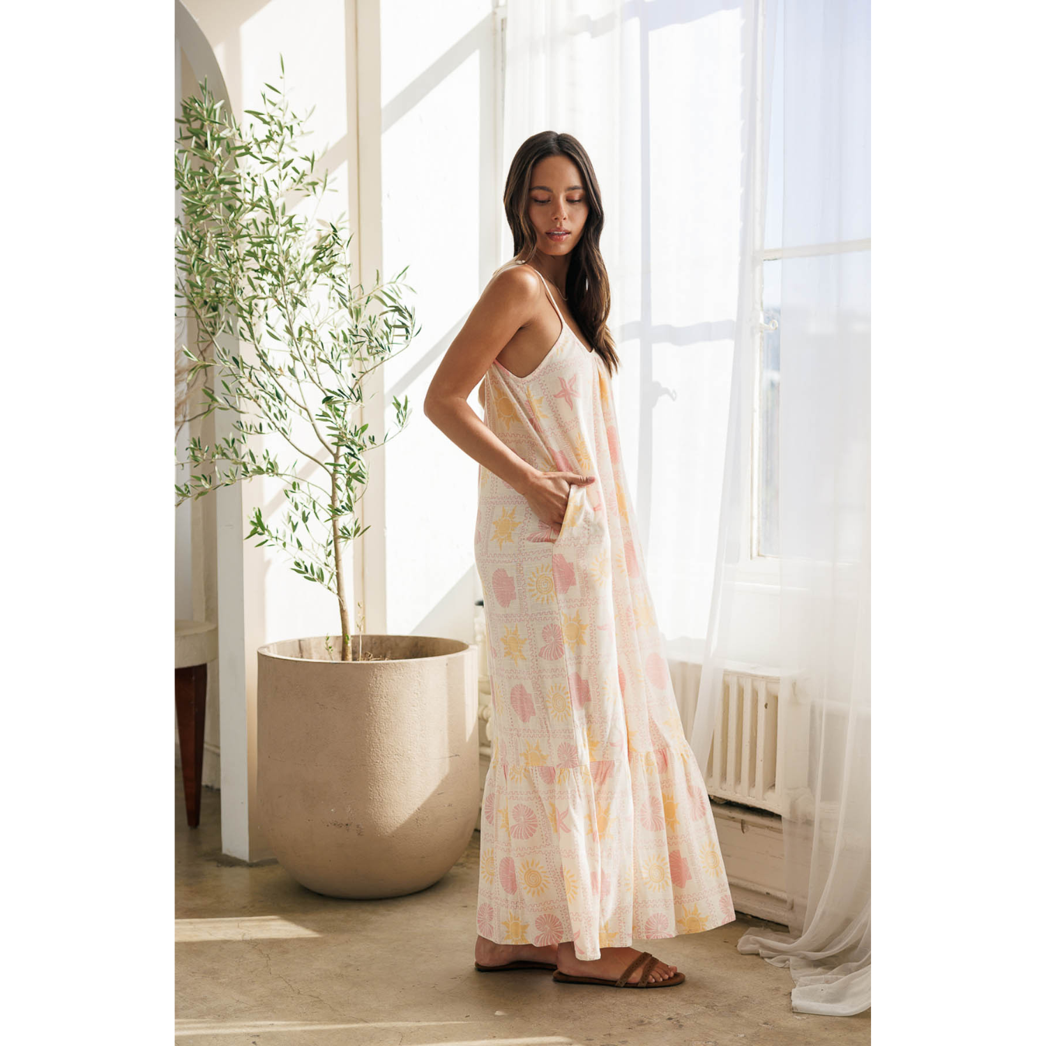 Seashell Printed Linen Maxi Dress - Multi Multi / Medium Seashell Printed Linen Maxi Dress - Multi Multi / Medium