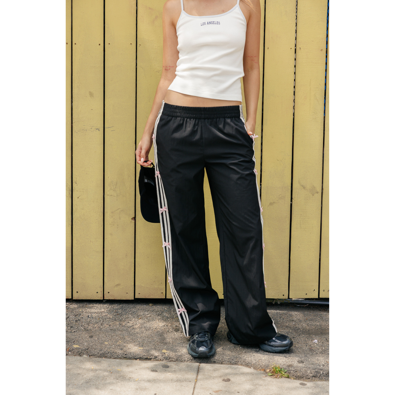 Erica Bow Stripe Wide Leg Track Pants Streetwear