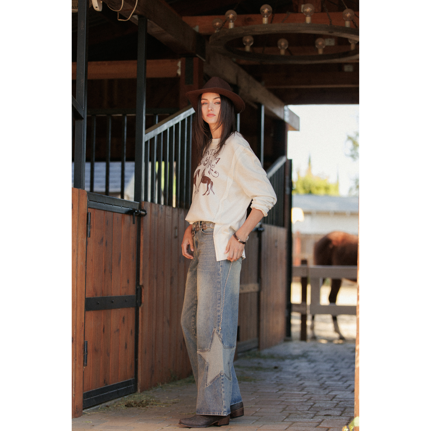 Star Patched Low Rise Baggy Jeans - Tinted Dark Wash