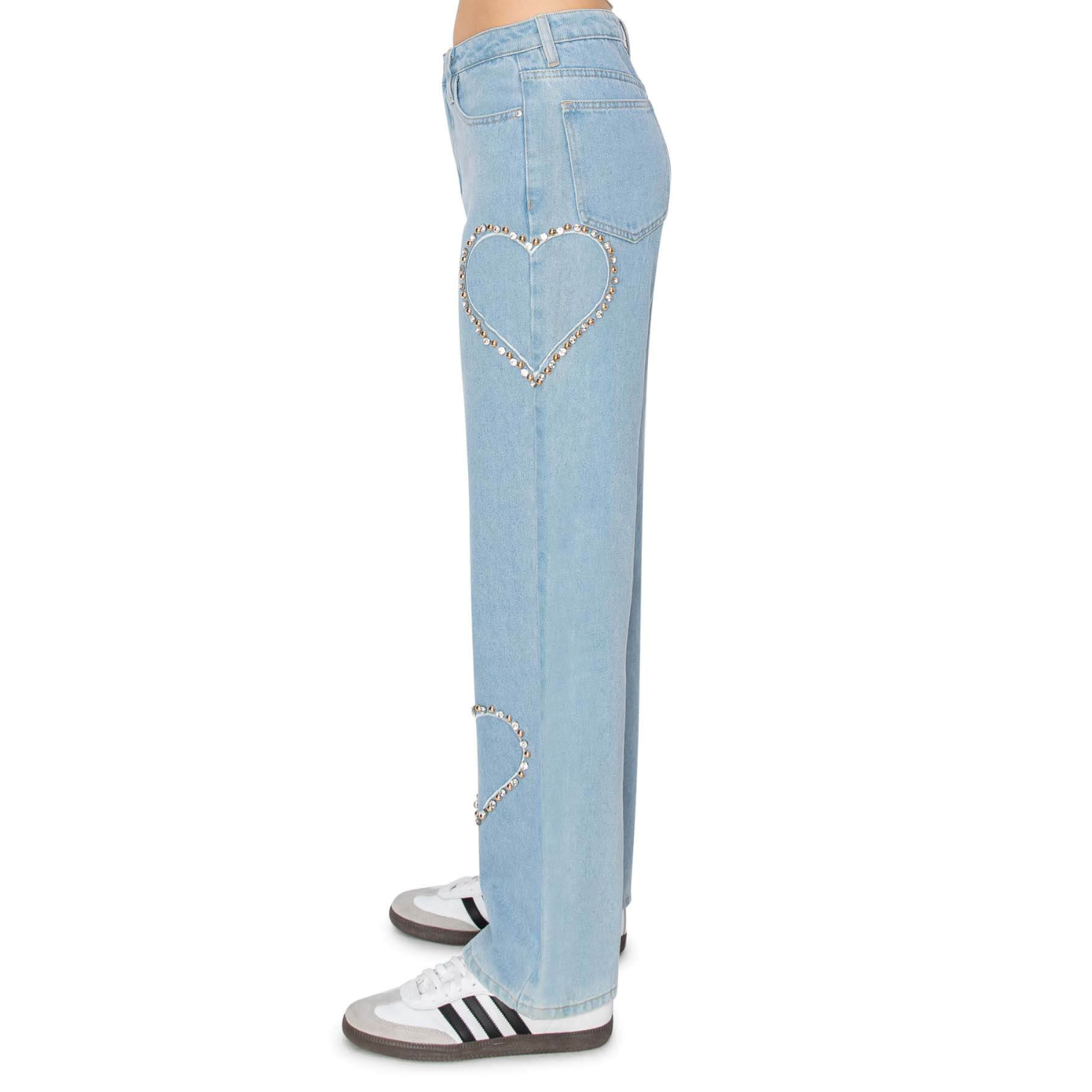High Rise Heart Embellished Jeans - Medium Wash