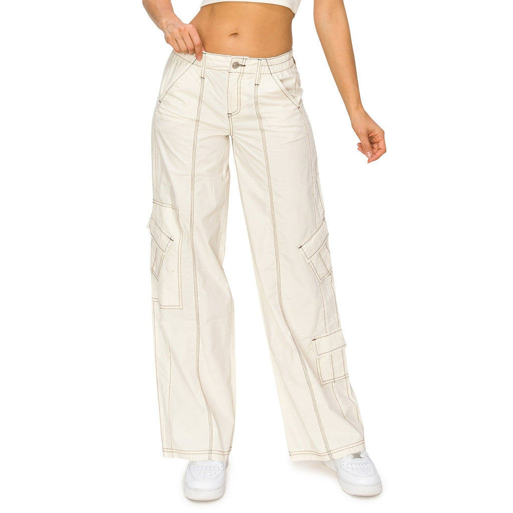 Y2K Mid Rise Cargo Pants - Cream - cali1850shop