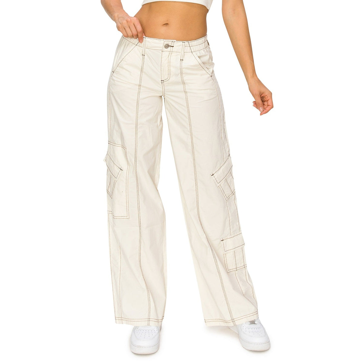 Y2K Mid Rise Cargo Pants - Cream