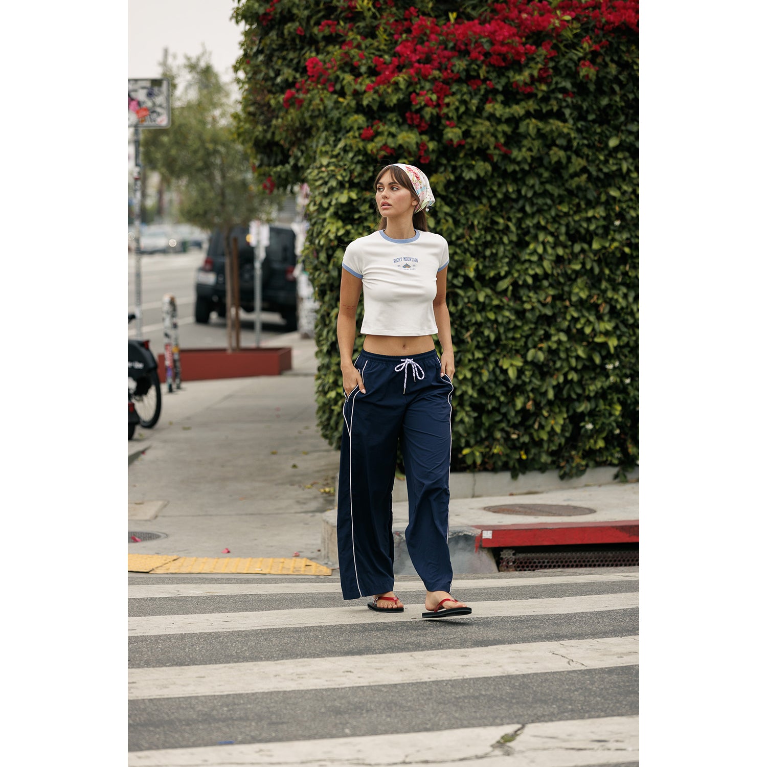 Nylon Wide leg Track Pants - Navy