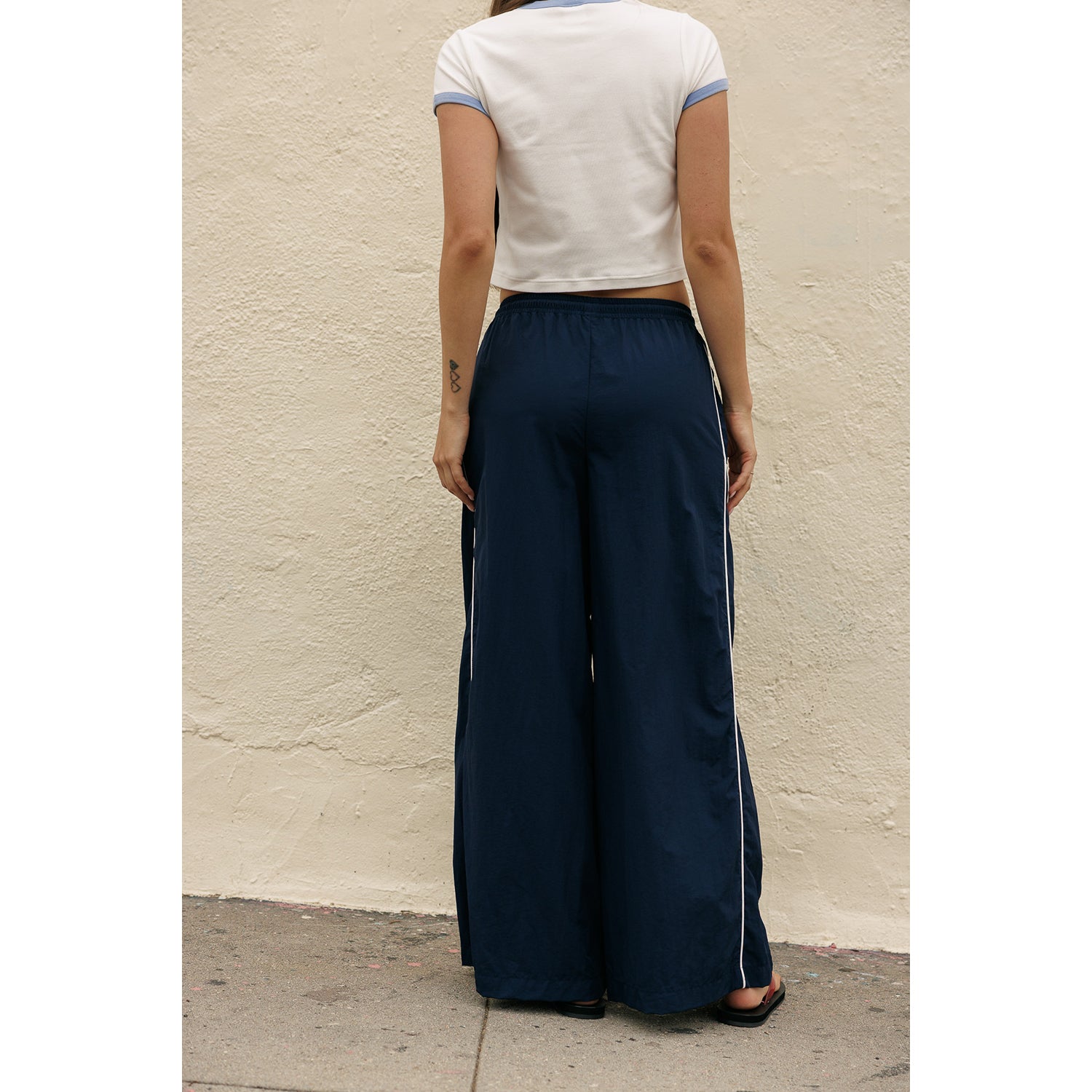 Nylon Wide leg Track Pants - Navy