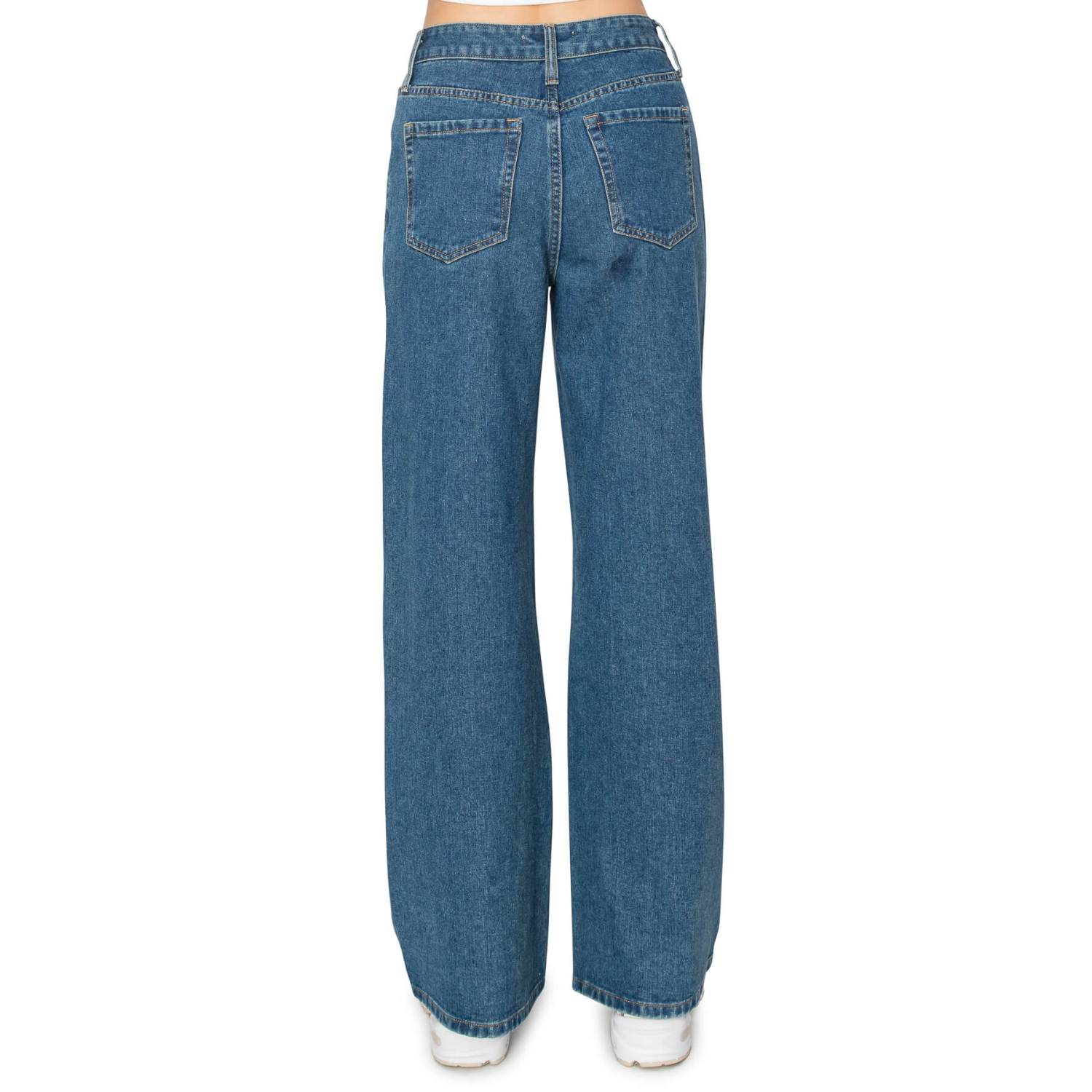High Rise Heart Patched Wide Leg Jeans - Medium Wash