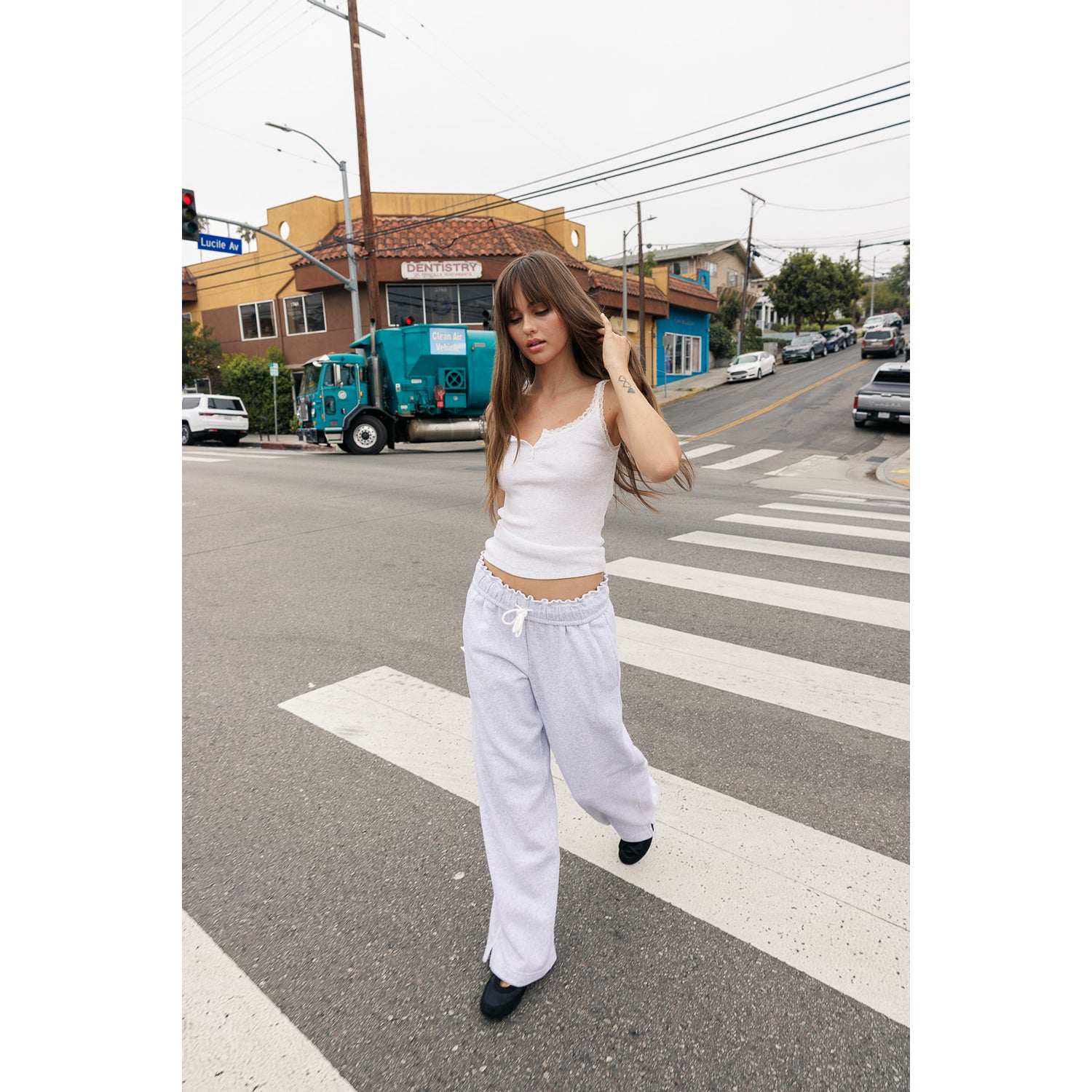 Wide Leg Folded Waist Drawstring Sweatpants