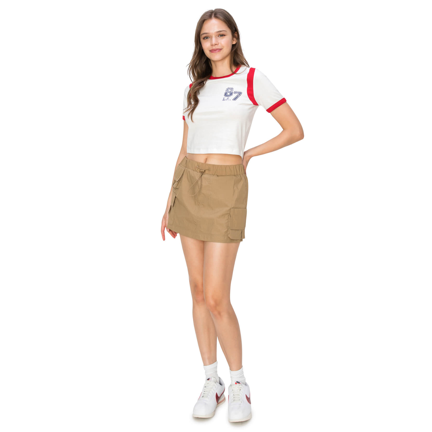 Cargo Waist String Mini Skirt - Khaki