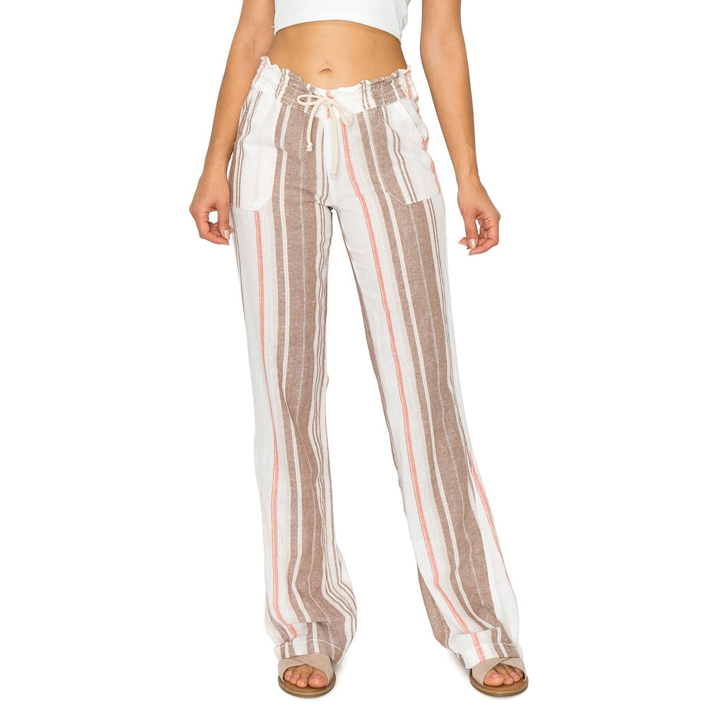 Cali1850 Women's Casual Linen Pants 29 Inseam Oceanside Drawstring Smocked  Waist Lounge Beach Trousers with Pockets 