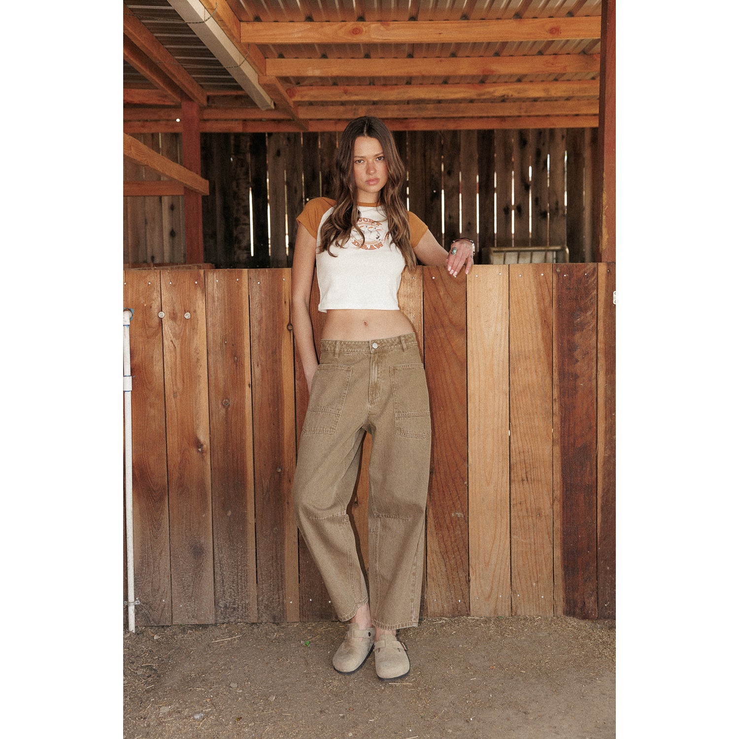 Washed Low Slung Barrel Pants - Washed Khaki