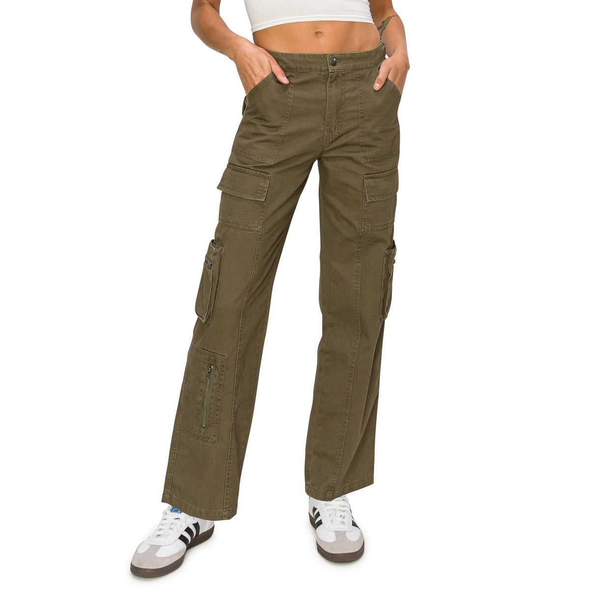 Straight Leg Cargo Pants - Olive