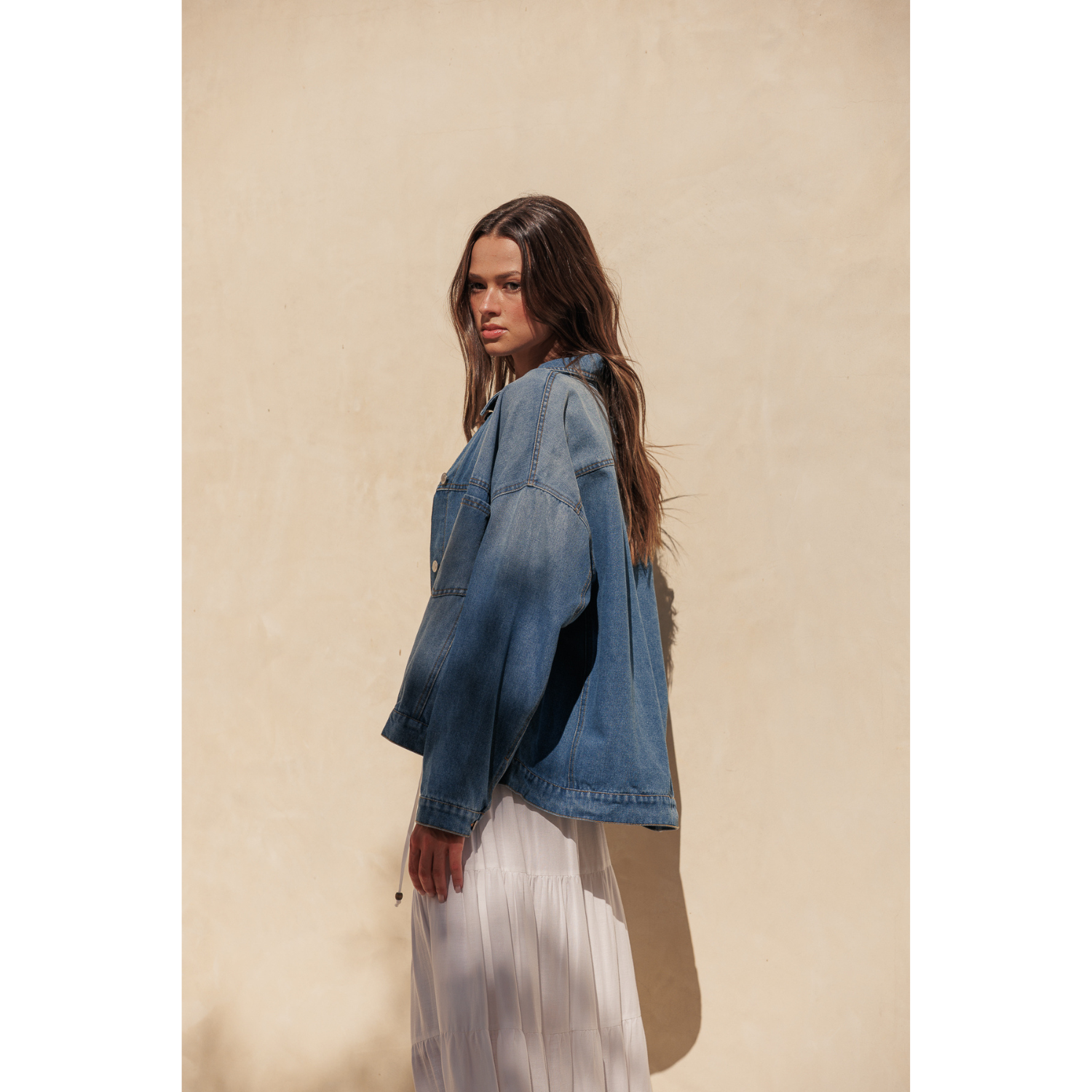 Oversized Swing Denim Jacket - Medium Wash