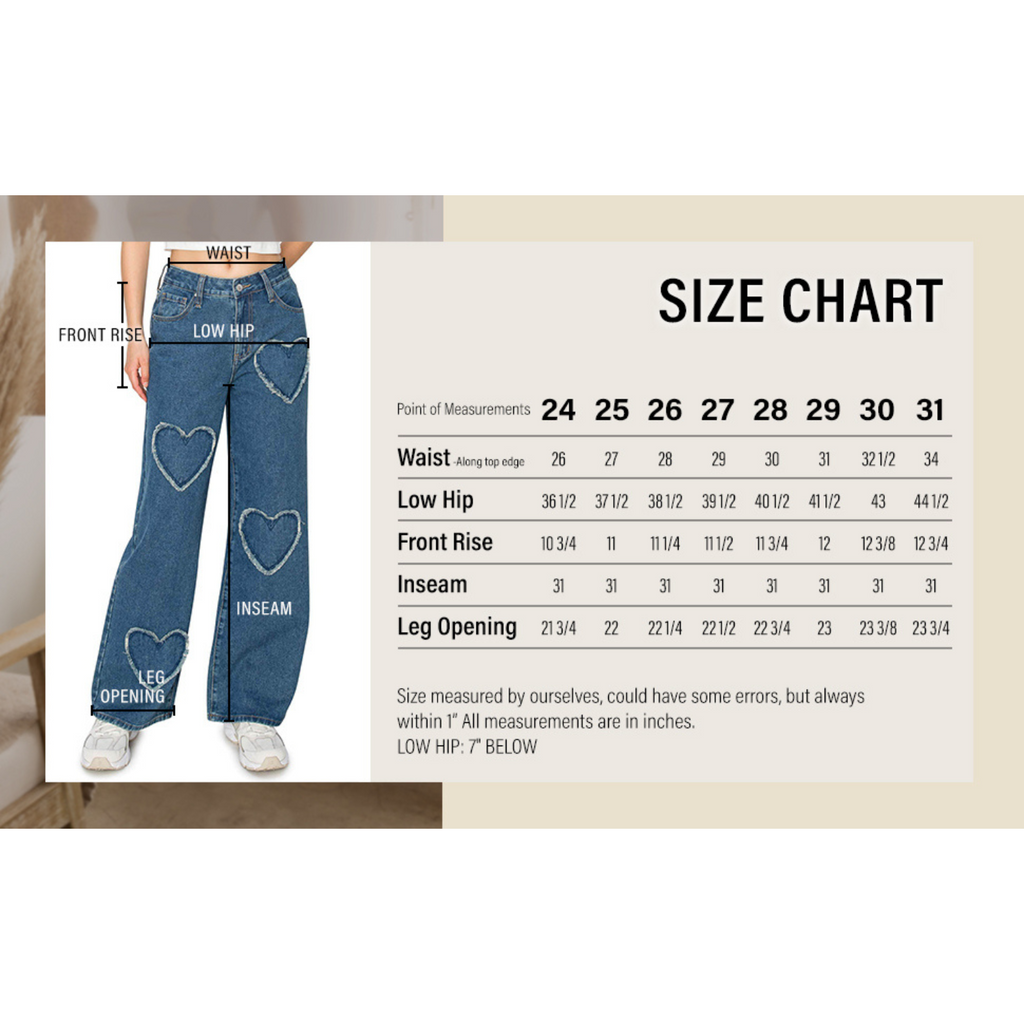 High Rise Heart Patched Wide Leg Jeans - Medium Wash High Rise Heart Patched Wide Leg Jeans - Medium Wash
