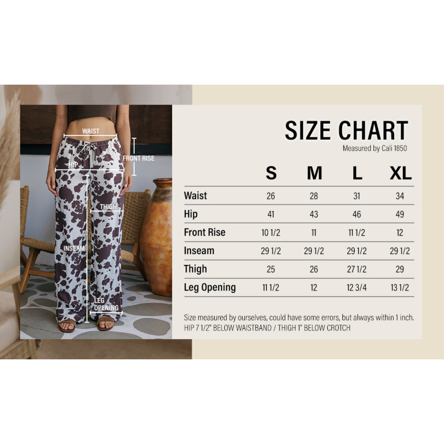 Printed Linen Pull On Wide Leg Pants - Cow