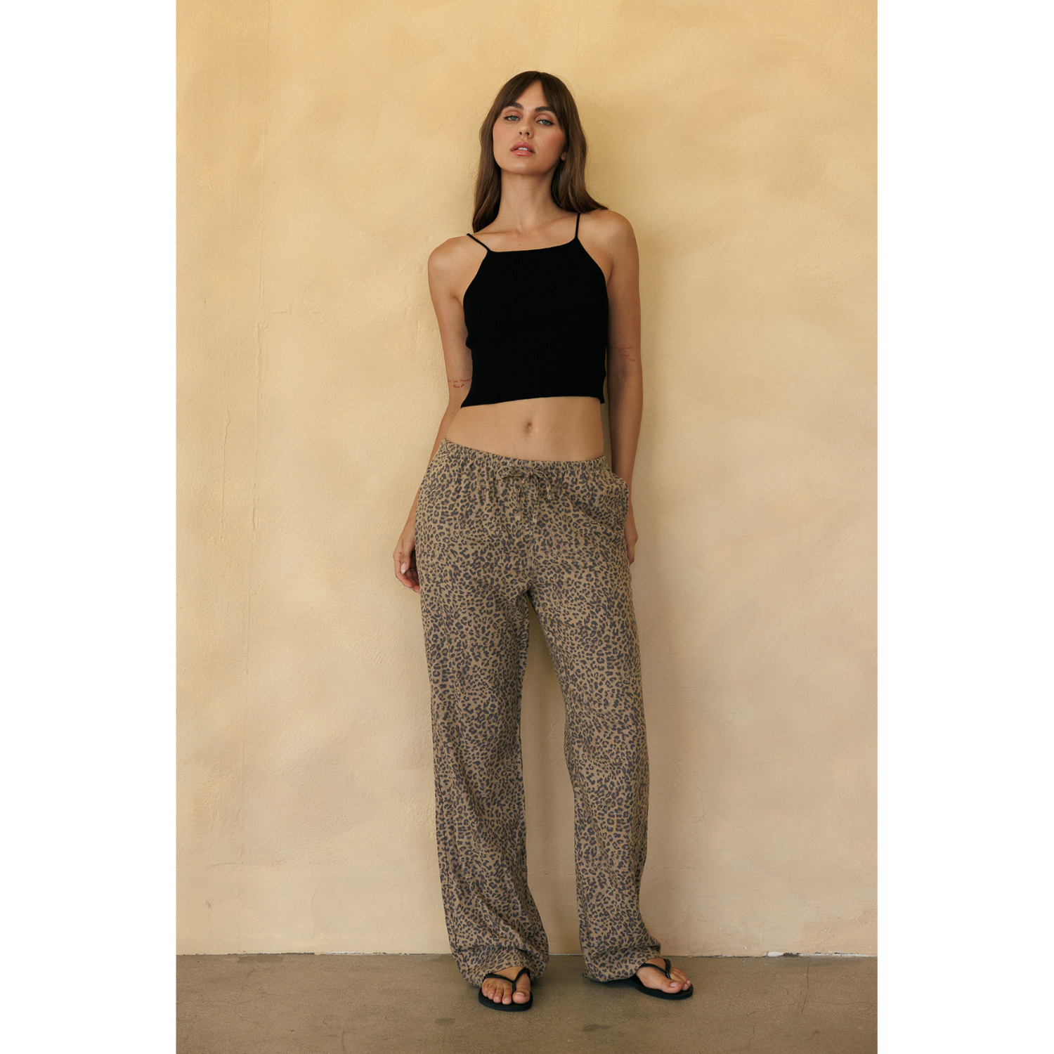 Printed Linen Pull On Pants - Leopard Printed Linen Pull On Pants - Leopard