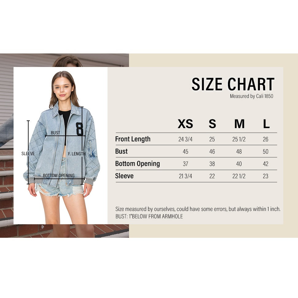 Over Sized Denim Bomber Jacket - Light Wash