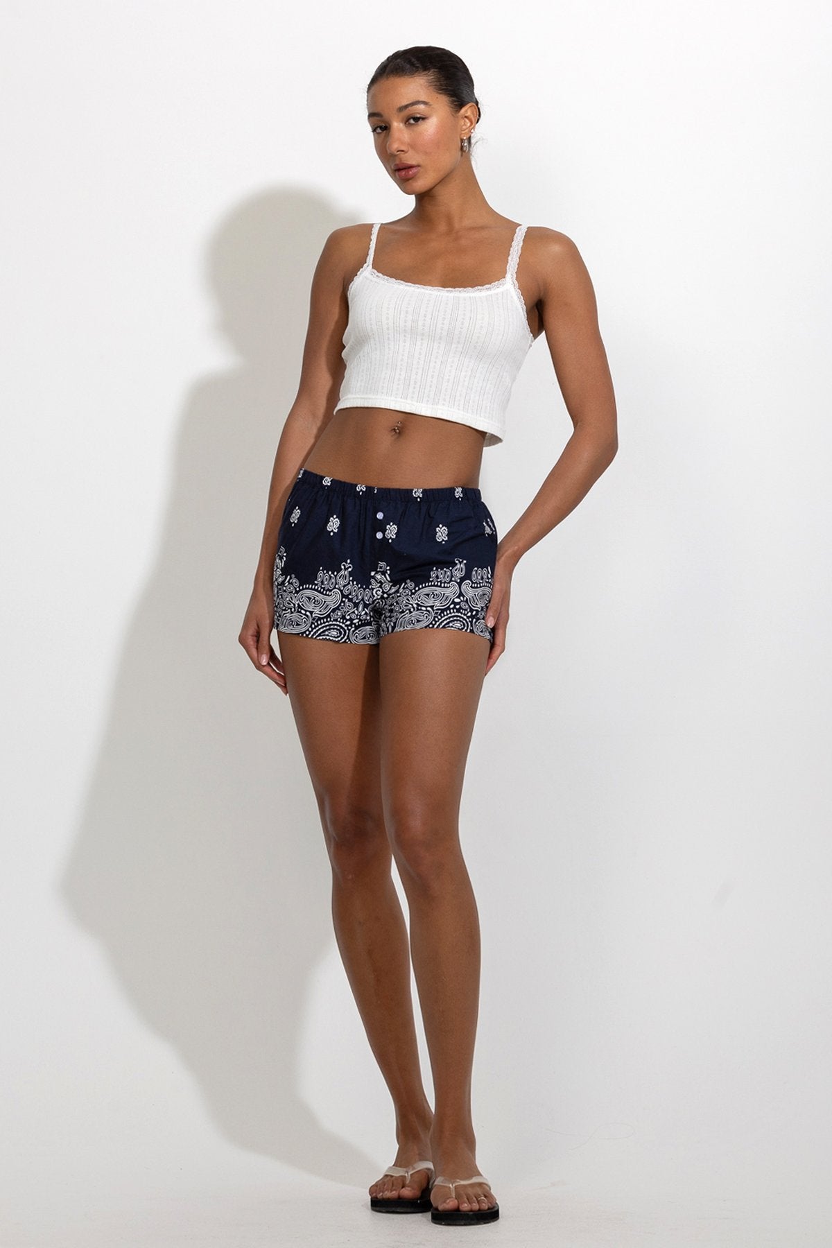 Bandana Paisley Print Elastic Waist Mini Shorts