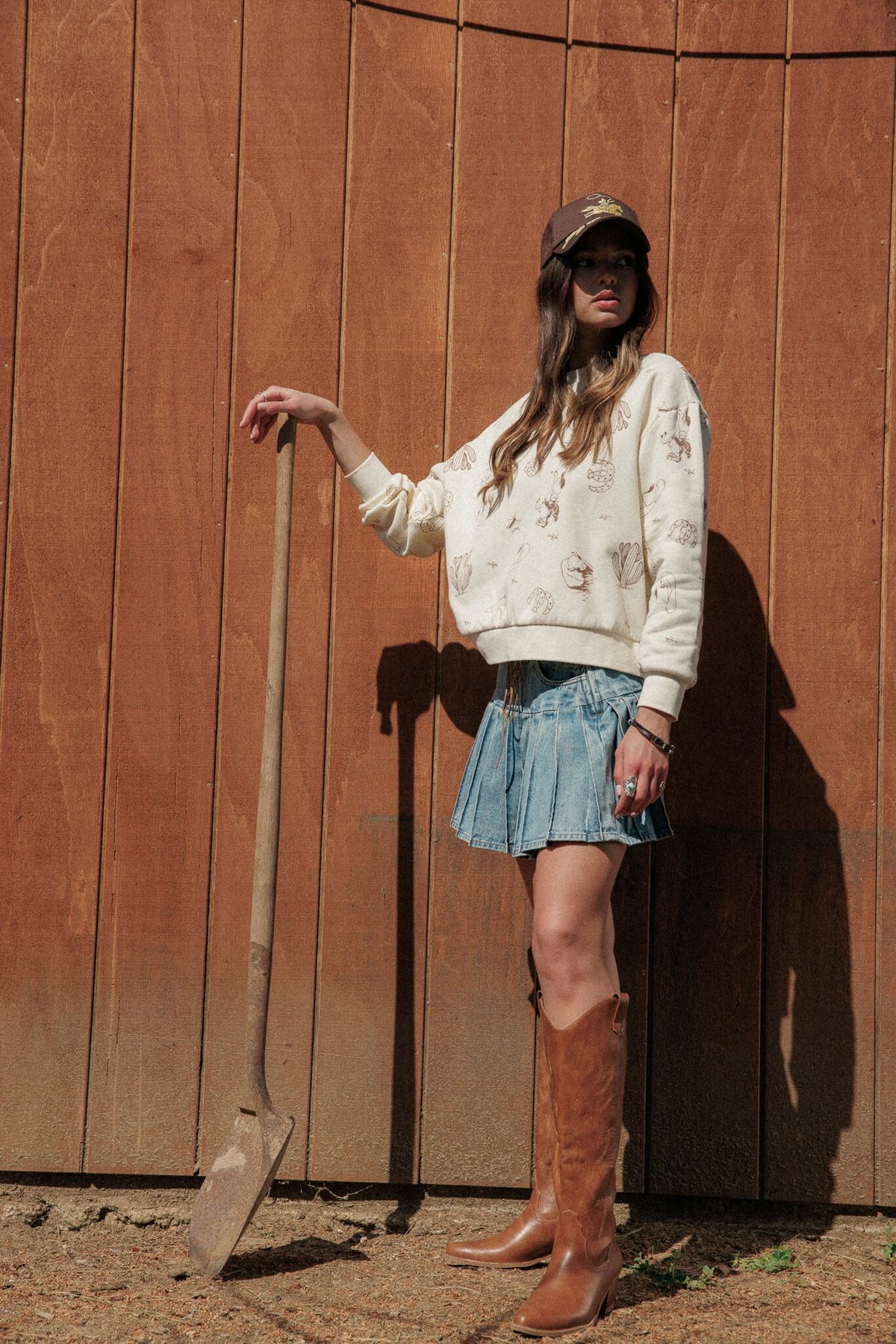 Lace Up Front Pleated Denim Mini Skirt