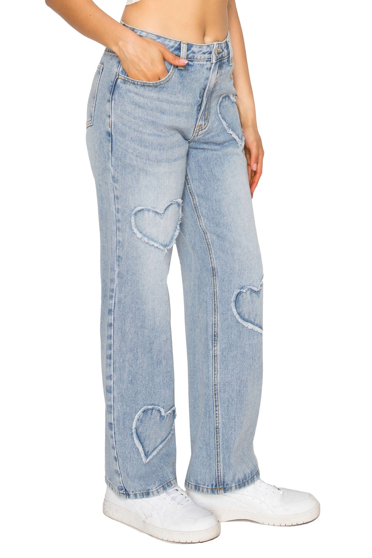 Heart Embroidery Low Rise Baggy Jeans