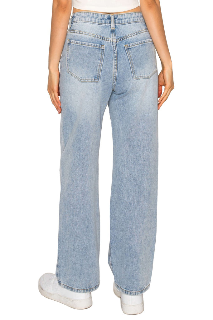 Heart Embroidery Low Rise Baggy Jeans