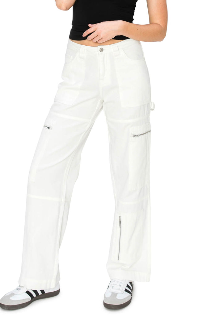 Multi-Zip Wide Leg Cargo Pants Street Style