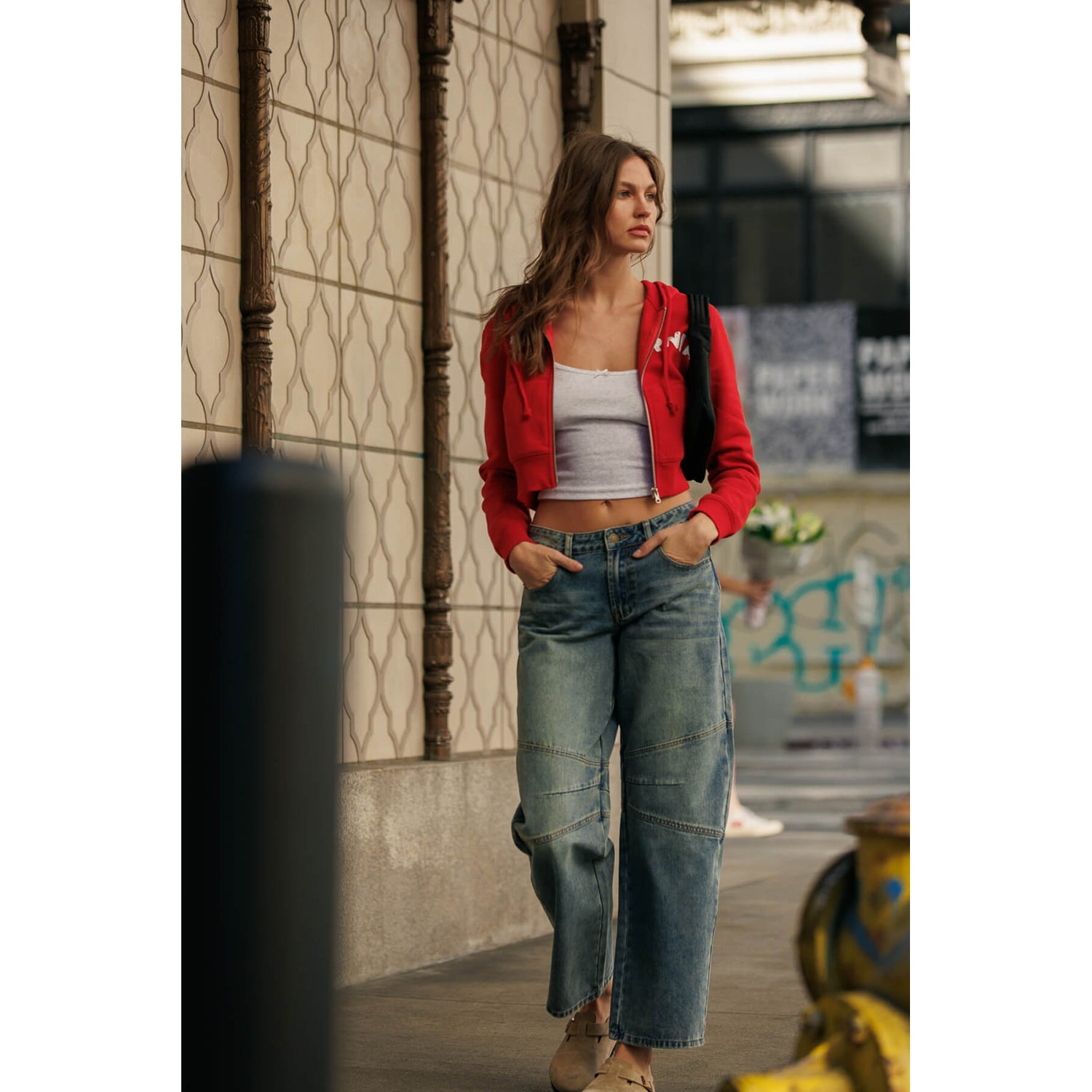 Adeline California Print Cropped Zip-Up Hoodie