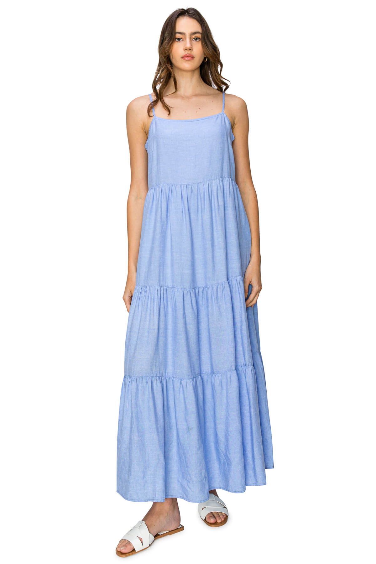 Flowy Tiered Sleeveless Maxi Linen Dress