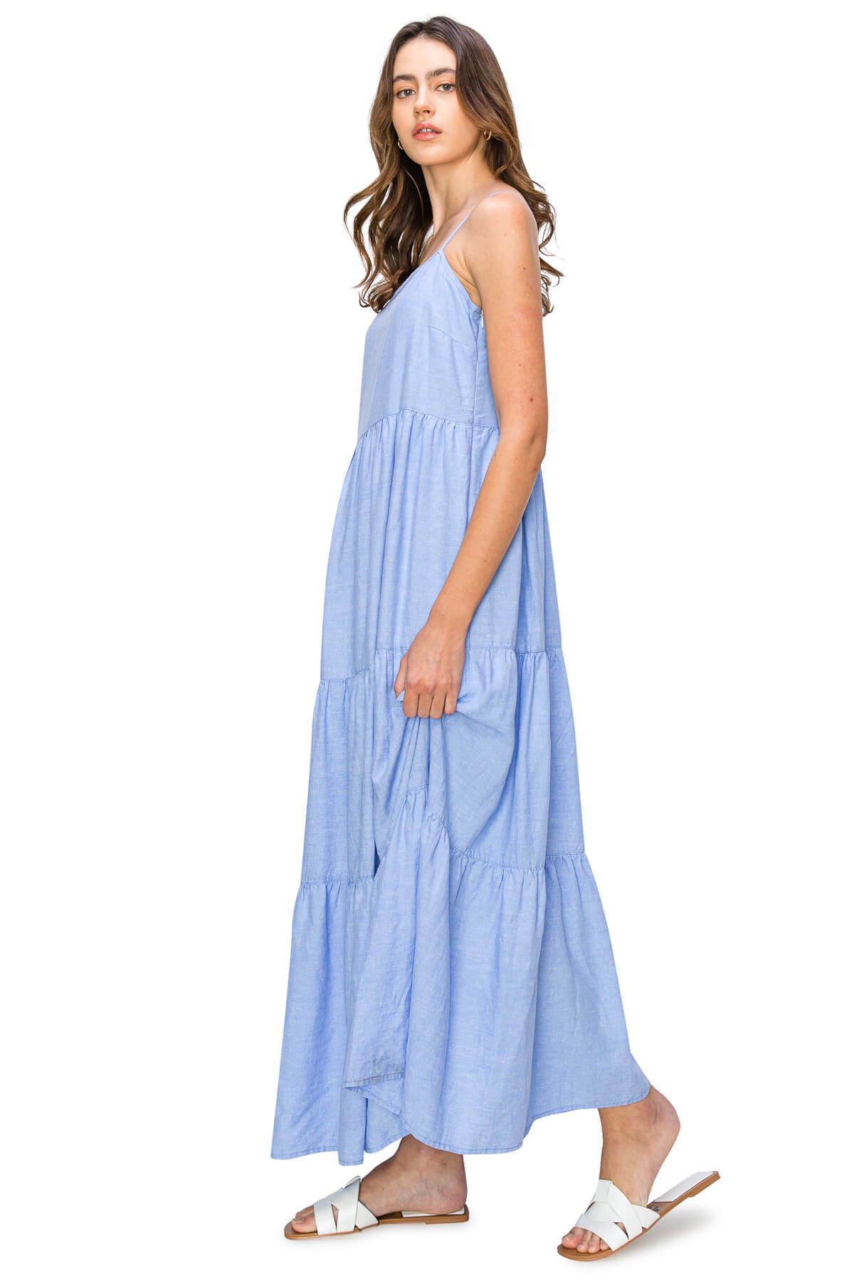 Flowy Tiered Sleeveless Maxi Linen Dress