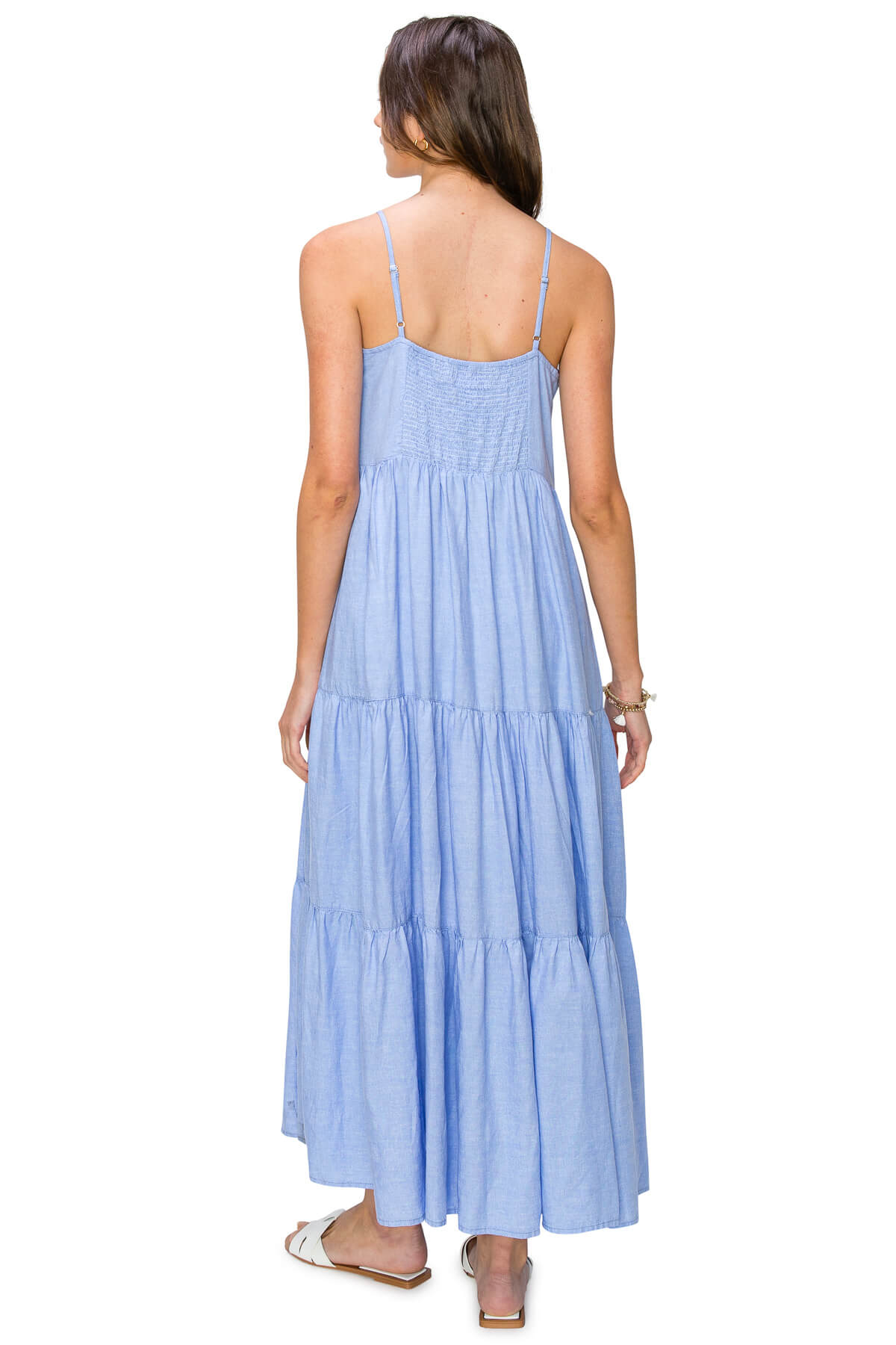 Flowy Tiered Sleeveless Maxi Linen Dress - Classic Blue Classic Blue / XL Flowy Tiered Sleeveless Maxi Linen Dress - Classic Blue Classic Blue / XL