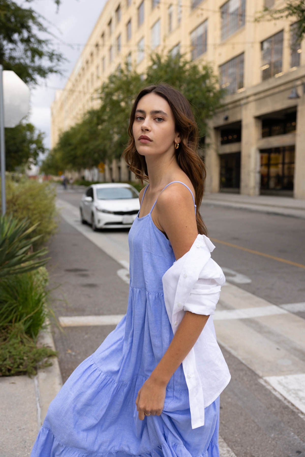 Flowy Tiered Sleeveless Maxi Linen Dress - Classic Blue Flowy Tiered Sleeveless Maxi Linen Dress - Classic Blue