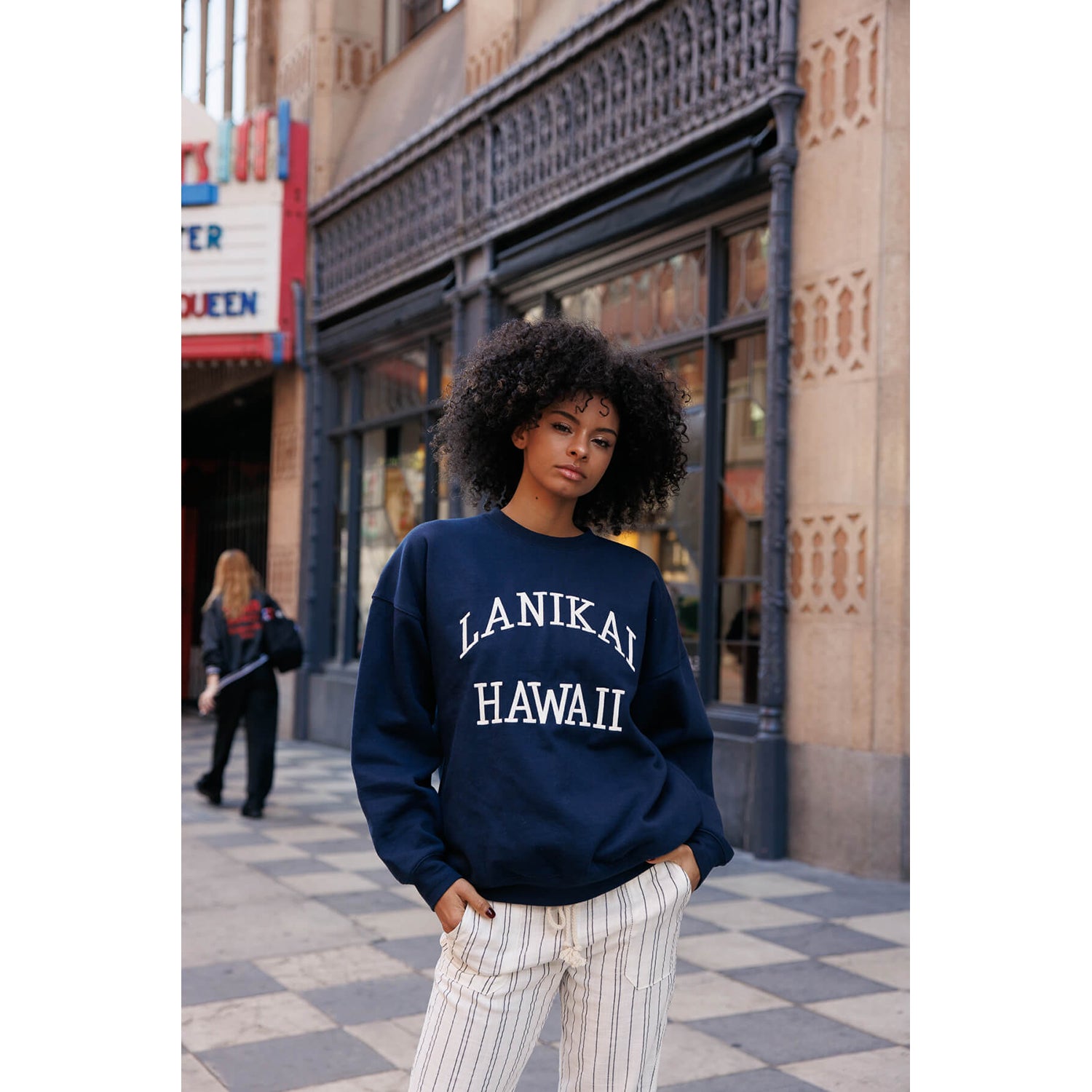 Lanikai Hawaii Embo Oversized Pullover Sweatshirt - Navy White