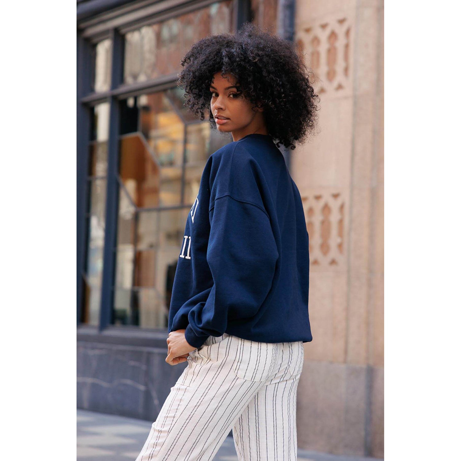 Lanikai Hawaii Embo Oversized Pullover Sweatshirt - Navy White