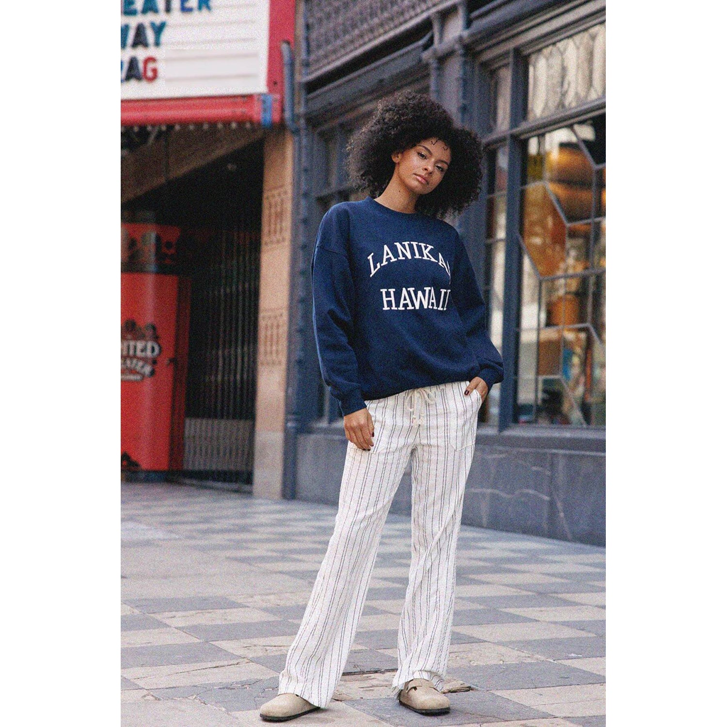 Lanikai Hawaii Embo Oversized Pullover Sweatshirt - Navy White