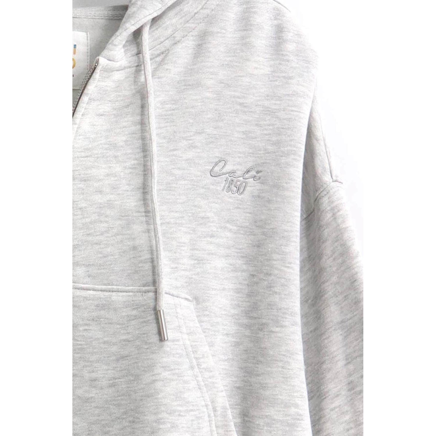 Logo Cropped Zip Up Sweatshirts & Wide-Leg Sweatpants Set - Heather Gr