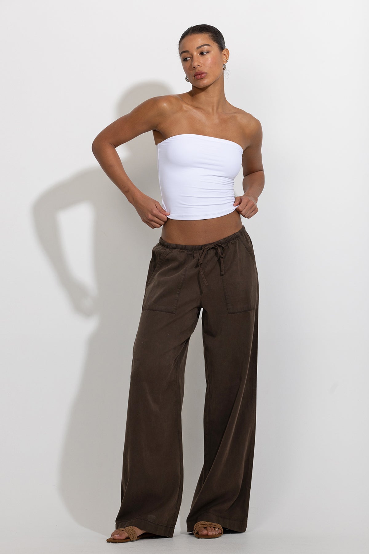 Patch Pocket Drawstring Relaxed Wide Leg Pants