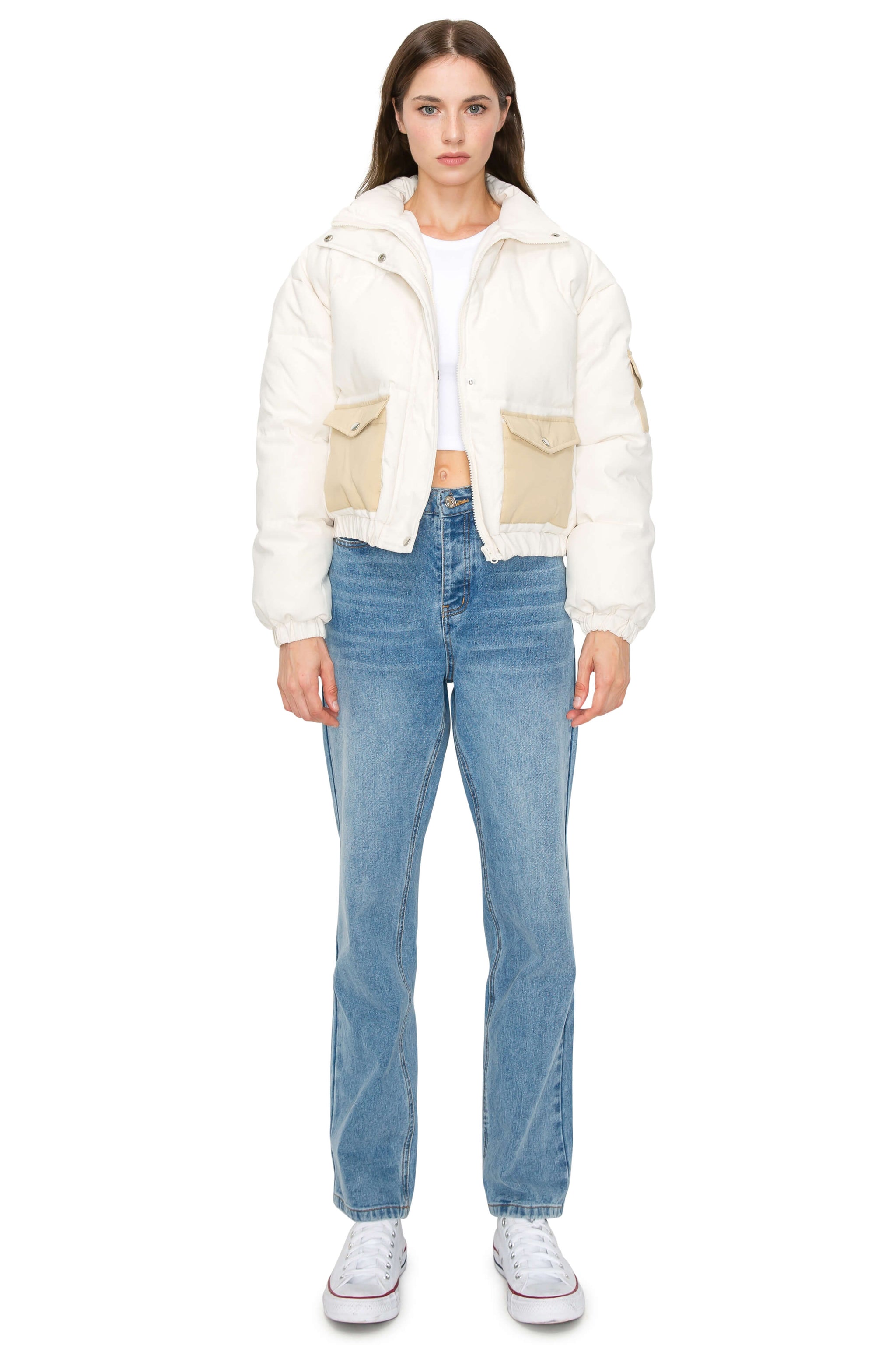 Puffer Jacket with Contrast Flap Pockets