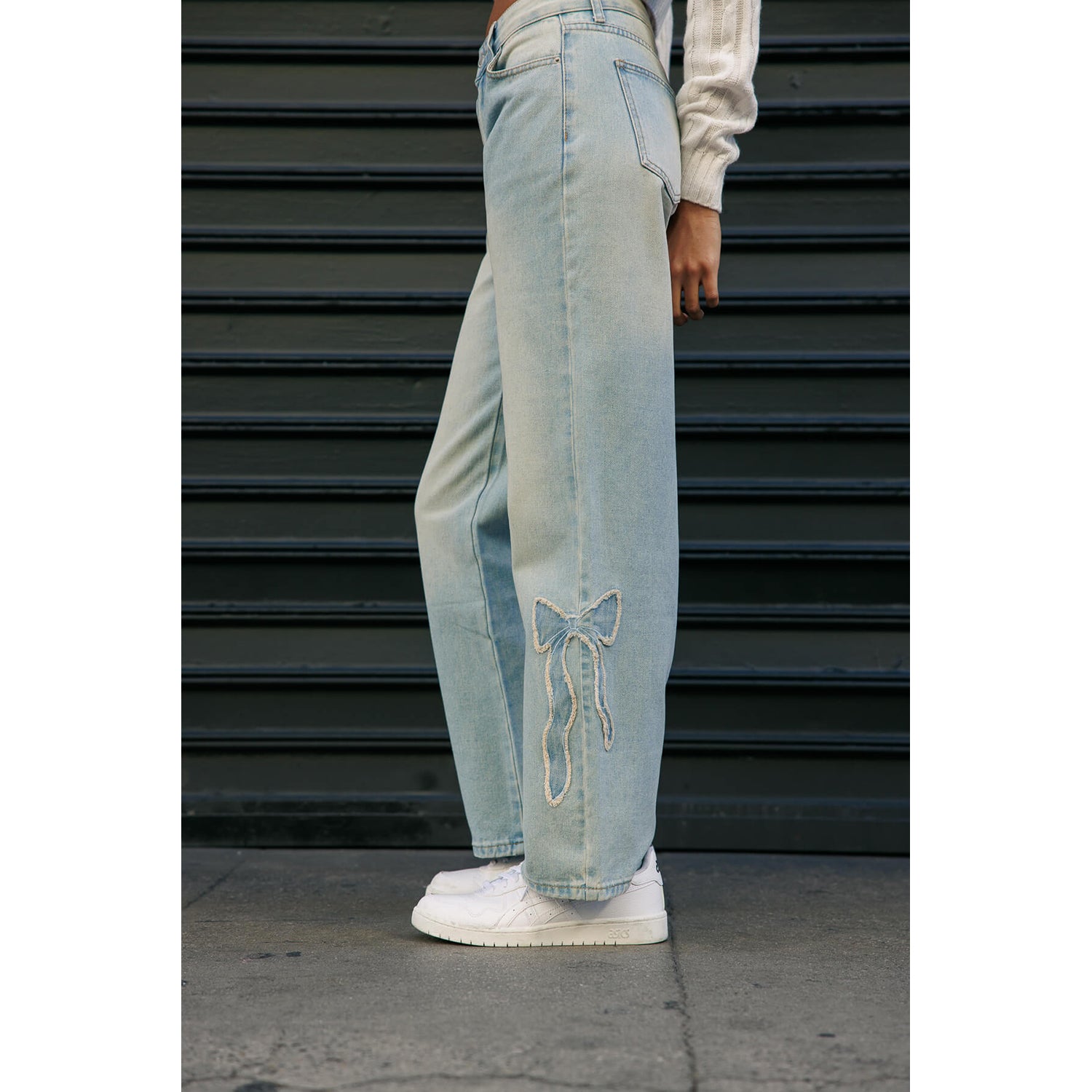 Ribbon Patch Low Rise Baggy Jeans - Tinted LT