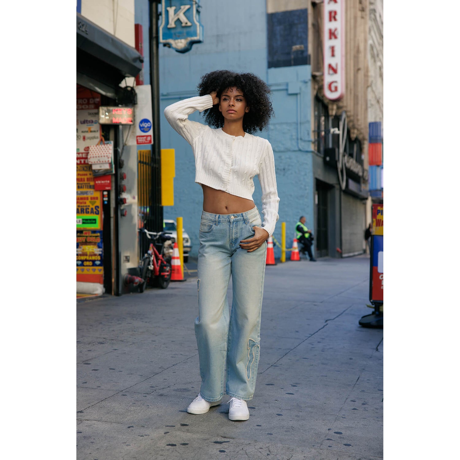 Ribbon Patch Low Rise Baggy Jeans - Tinted LT