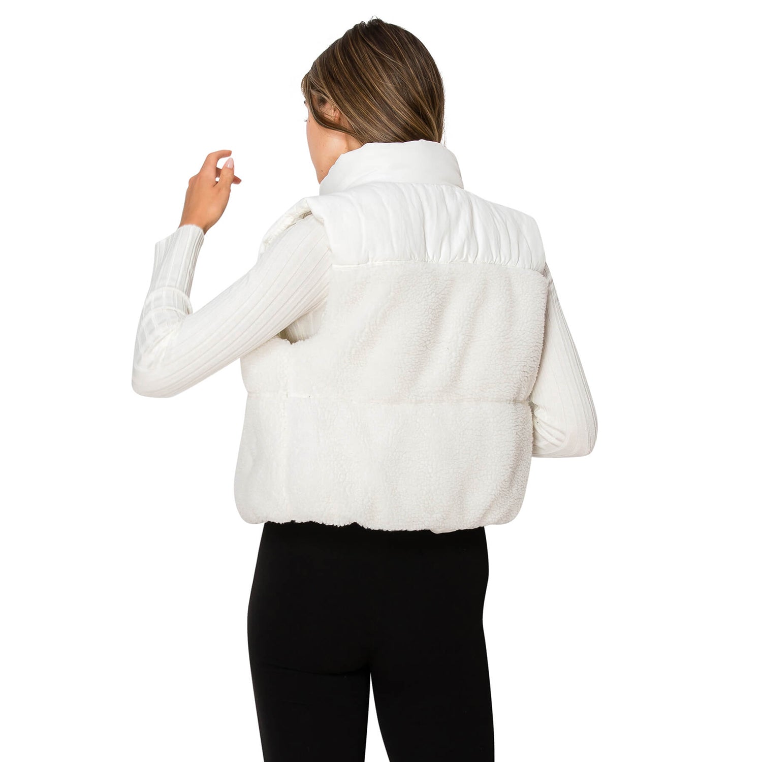 Sherpa Contrast Puffer Vest - Ivory